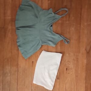 Green Ribbed Tank Top and White Tube Top